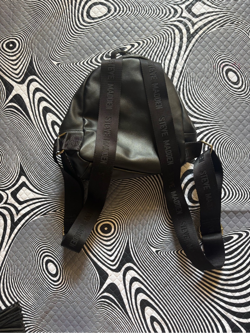Steve Madden Black Mini Faux-Leather Backpack with Gold Hardware - Picture 4 of 6